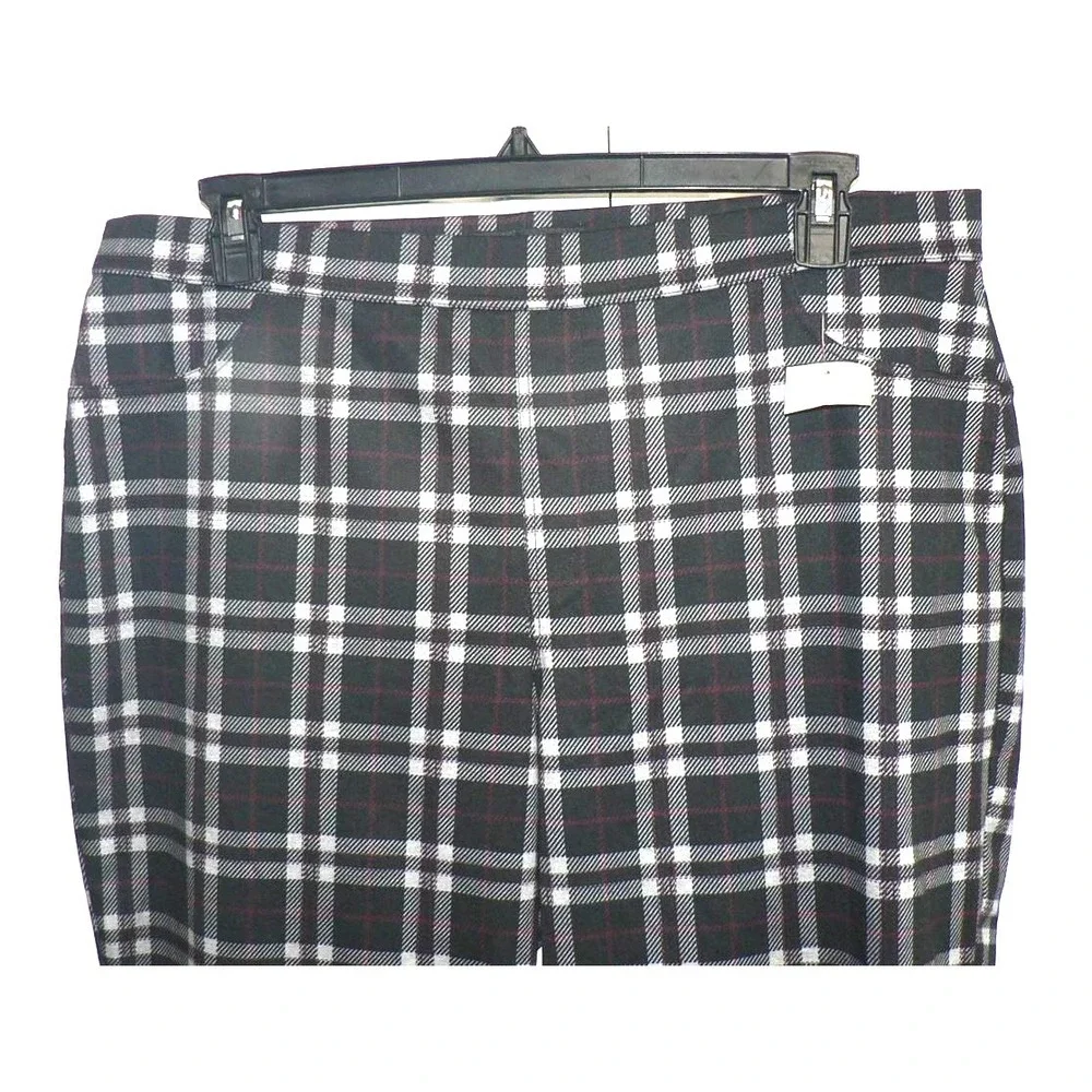 Sanctuary Womens Plus Size Elastic Waist Stretch Plaid Crop Leggings in Black 2X